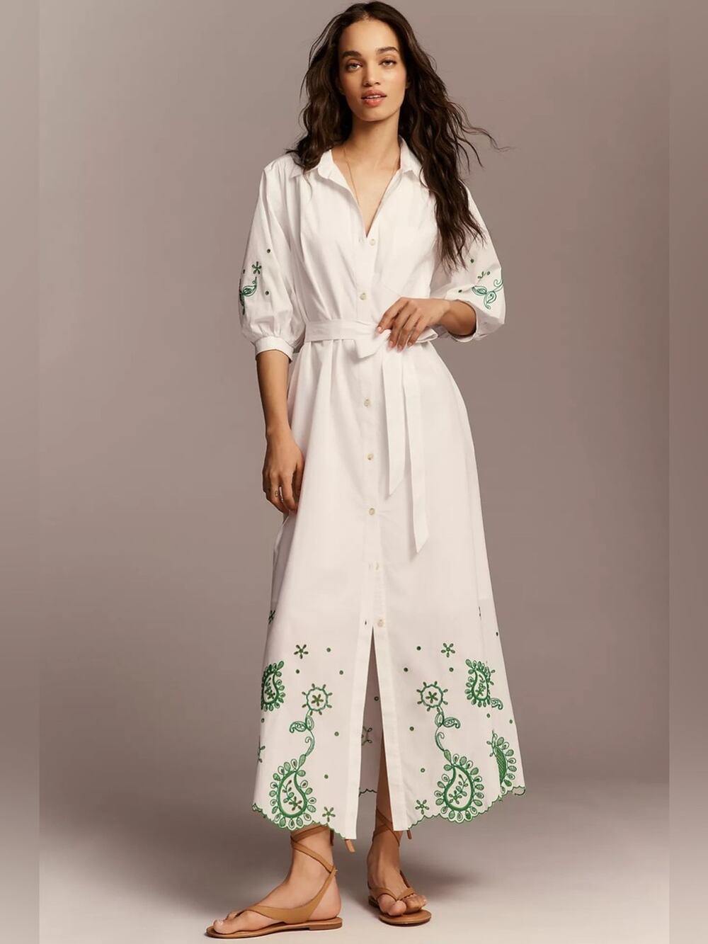 Maeve Mona Eyelet Long-Sleeve Maxi Dress